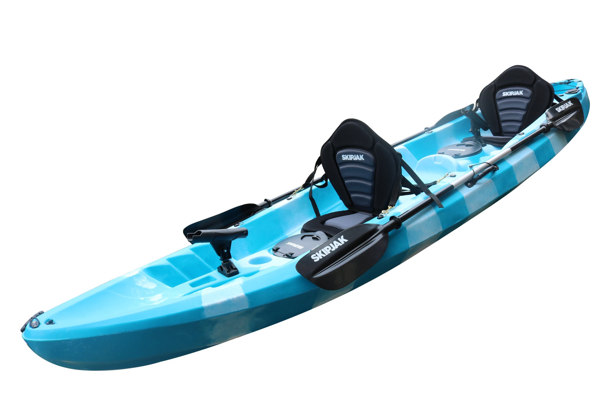 The SkipJak DUO - Tandem Two person and Family Kayak Lake Land Kayaks Ocean Blue White 