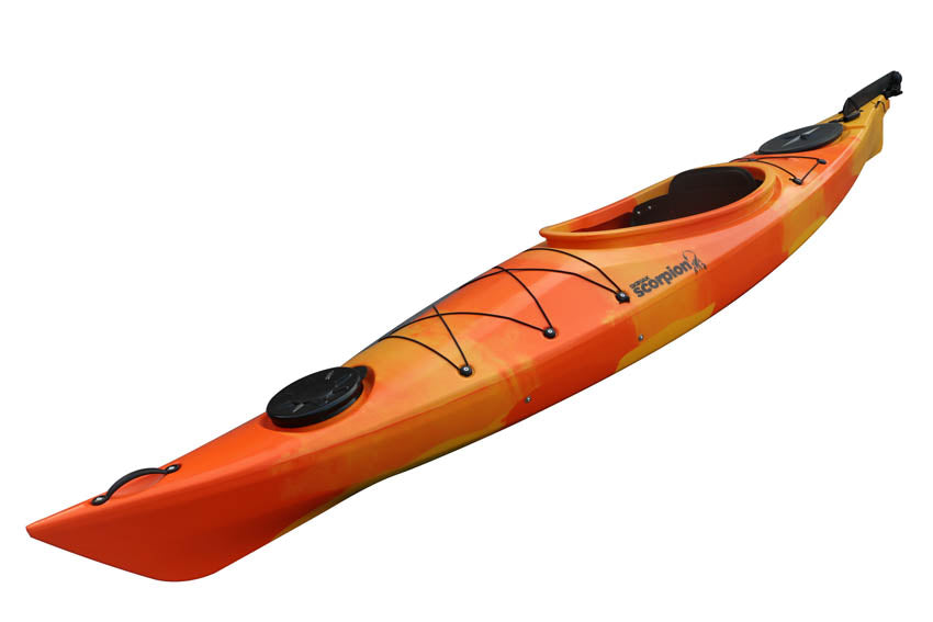The SkipJak Scorpion 11.5 Lake Land Kayaks Orange Yellow Camo 